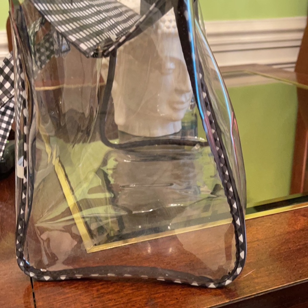 See through bag nice size with checker handles. - Picture 2 of 9